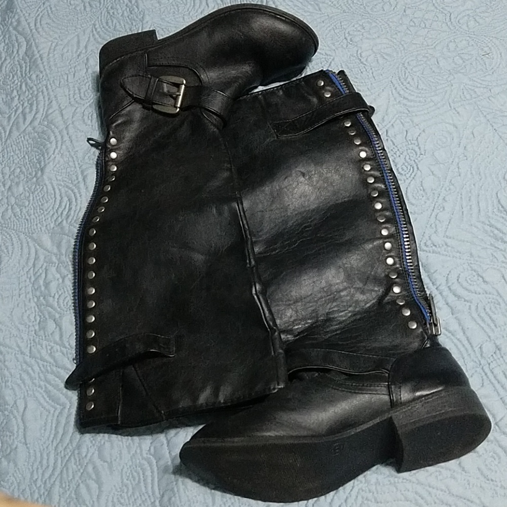 Black knee-high motorcycle boots - womens size 6